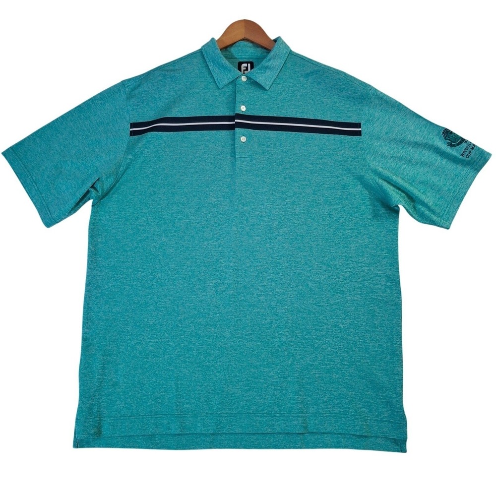 FootJoy Mens XXL‎ Golf Polo Shirt Teal Heather Striped Fort Lauderdale CC Logo